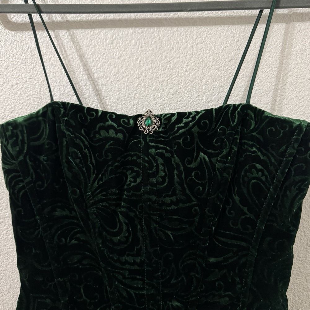 VTG Y2K Cache Jessica McClintock Gown Sz 6 Emerald Green Velvet Corset Prom Ball - Picture 9 of 10
